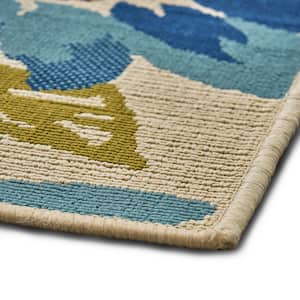 Anne Ivory and Blue 5 ft. x 3 ft. Indoor/Outdoor Area Rug