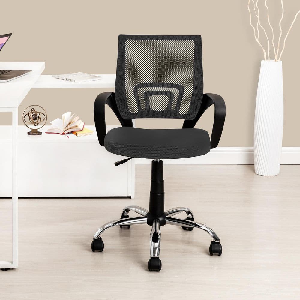 Black Height Adjustable Executive Office Mesh Mid-Back Swivel Chair with Armrest, Lumbar Support