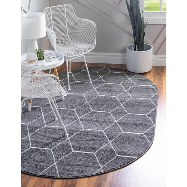 Trellis Frieze Geometric Dark Gray 5 ft. x 8 ft. Area Rug
