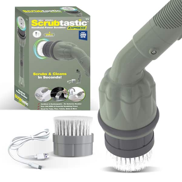 Scrubtastic Express Flat Brush Heads Electric Rechargeable Handheld Scrubber Power Scrub Brush in Sage