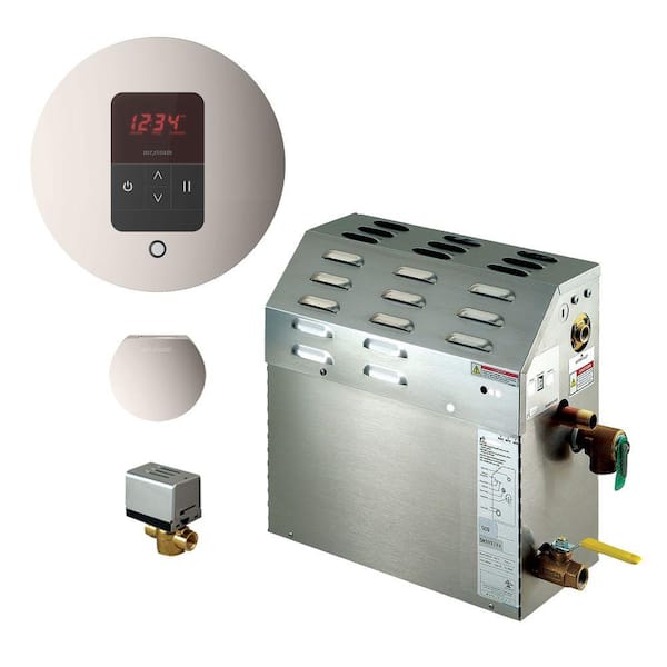 Mr. Steam 5kW Steam Bath Generator with iTempo AutoFlush Round Package in Polished Nickel