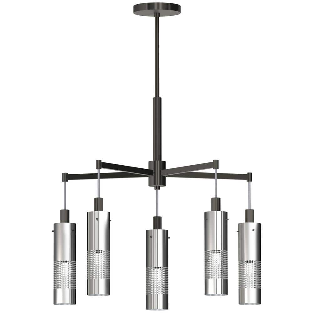 Coal and Brushed Nickel 5-Light Cylinder Chandelier