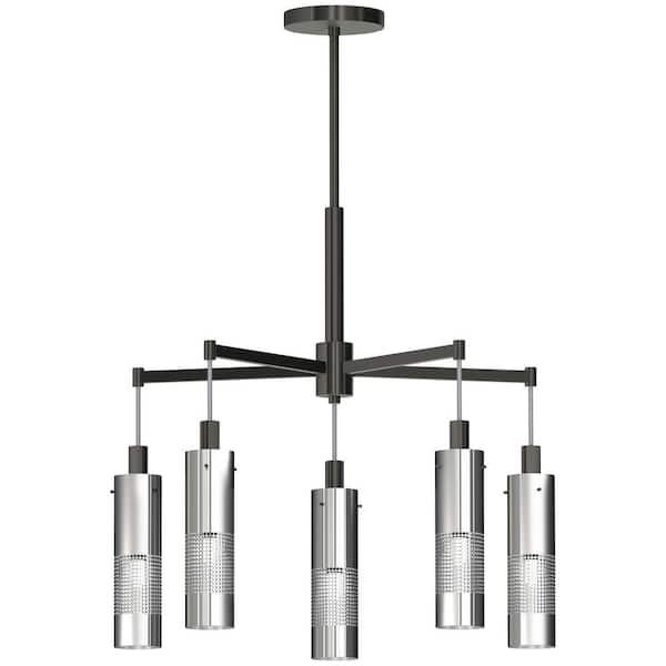 Grid 3 5-Light Black and Brushed Nickel Chandelier with Steel Shades