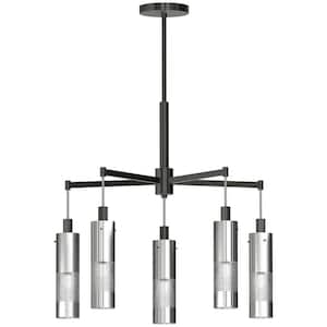 Grid 3 5-Light Black and Brushed Nickel Chandelier with Steel Shades