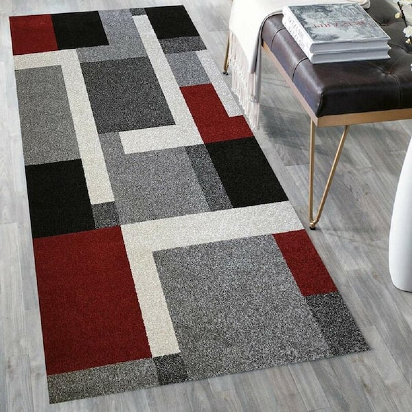 Pyramid Decor Grey 2 ft. x 5 ft. Modern Geometric Pattern Area Rug