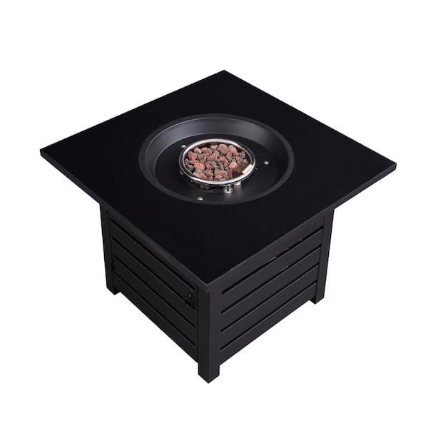 ToolCat 32 in. 50,000-BTU Square Steel  Outdoor Patio Fire Pit Table in Black with Waterproof Cover