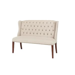 Belcrest Upholstered Tufted Wingback Dining Bench with Khaki Beige Seat (56.30 in. W x 41 in. H)