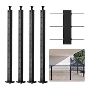 Cable Railing Post 42 in. x 2 in. x 2 in. Steel Horizontal Hole Deck Railing Post with Horizontal and Curved Bracket