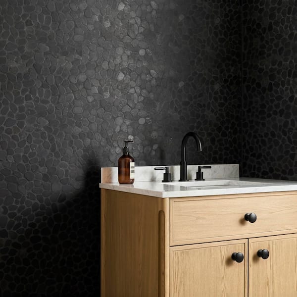 Countryside Sliced Round 11.81 in. x 11.81 in. Black Floor and Wall Mosaic (0.97 sq. ft. / sheet)