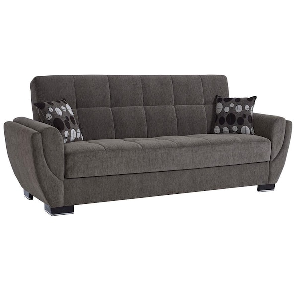 Ottomanson Basics Air Collection Convertible 87 in. Grey Chenille 3-Seater Twing Sleeper Sofa Bed with Storage