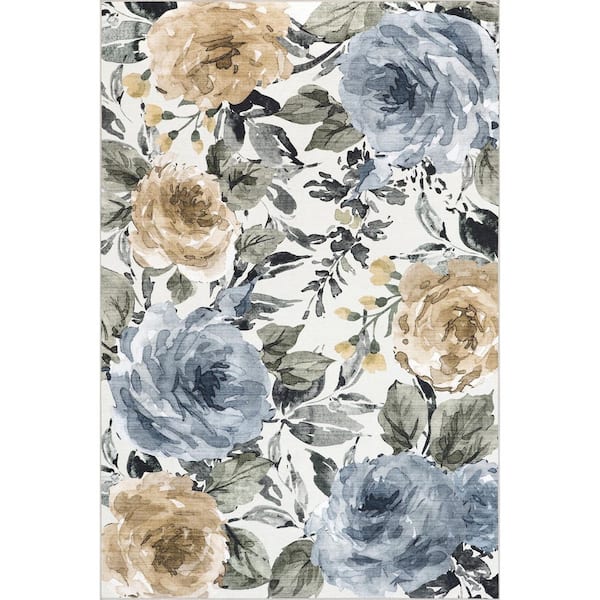 nuLOOM Bennie Floral Spill-Proof Machine Washable Blue 8 ft. x 10 ft. Area Rug