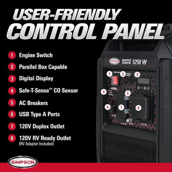 SIMPSON 5,250-Watt Manual/E-start Gasoline Powered Inverter