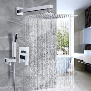 Rainfall 1-Spray Square 12 in. Shower System Shower Head with Handheld in Chrome (Valve Included)