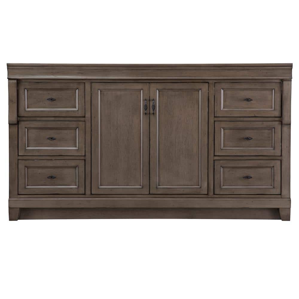 60" Distressed Grey MDF Freestanding Bathroom Vanity with Black Hardware
