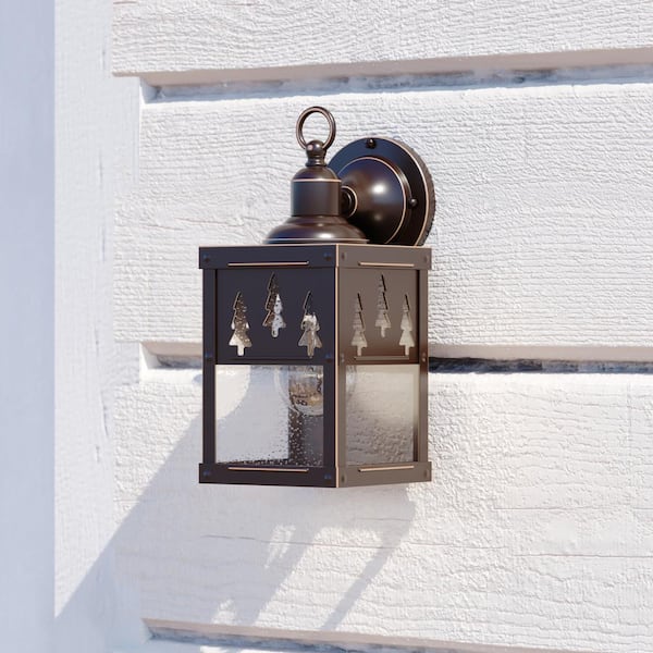 VAXCEL Yosemite 1 Light Bronze Rustic Tree Outdoor Wall Lantern Clear Glass