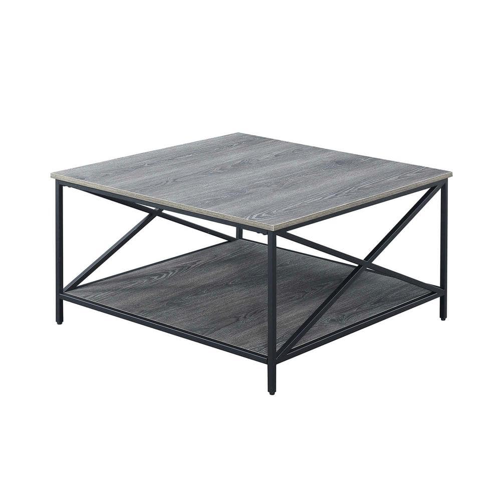 Tucson 32 in. Weathered Gray Melamine/Black Medium Square Wood Coffee Table