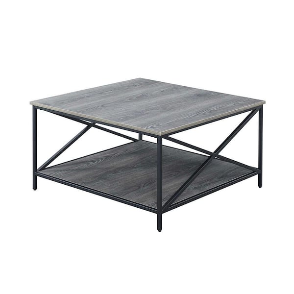 null Tucson 32 in. Weathered Gray Melamine/Black Medium Square Wood Coffee Table with Shelf