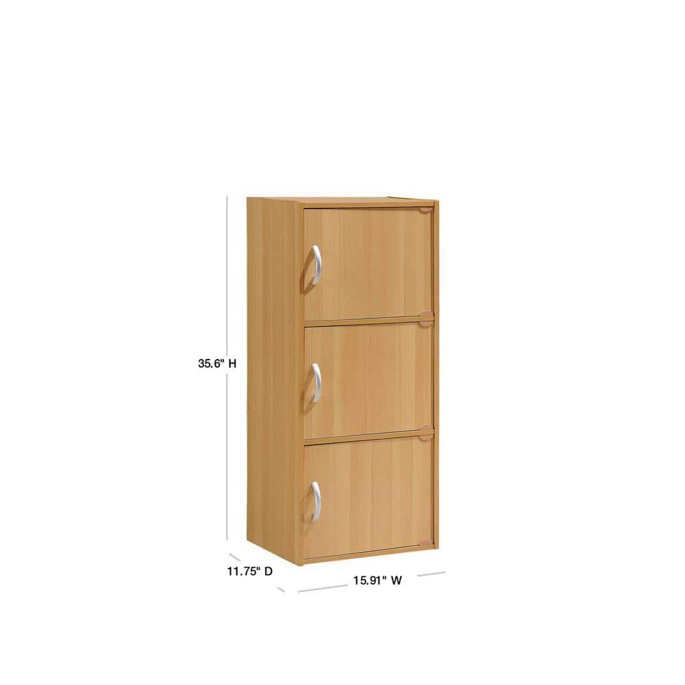 Beech 3-Door Office Storage Cabinet with Silver Handles