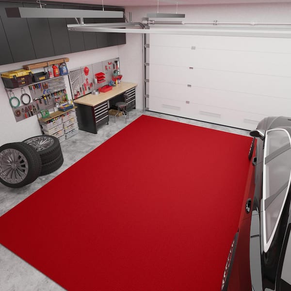 Lifesaver Scrape Rib Non-Slip Custom Cut Long Hallway Runner Rug, 6 ft. 6 in. x 12 ft. Red Polyester Garage Flooring