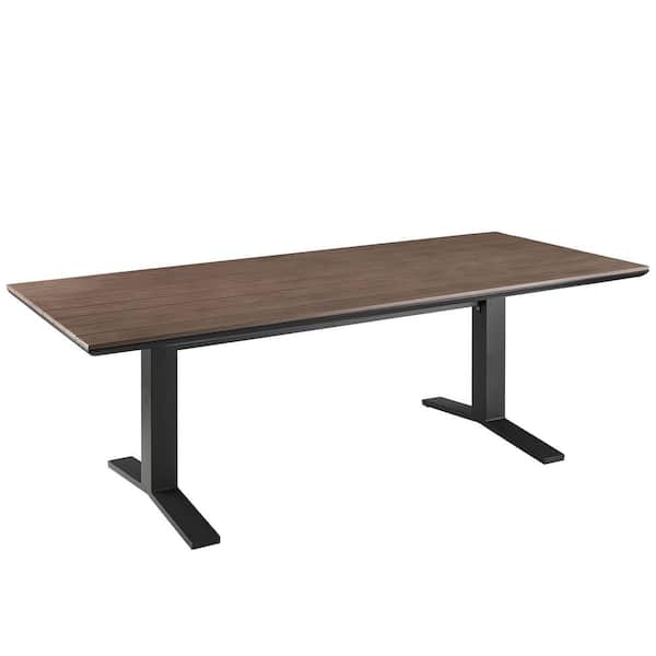 Gavelston 91 in. Aluminum Outdoor Dining Table in Gray Wash Charcoal Gray-Large Rectangular Patio Table for 6