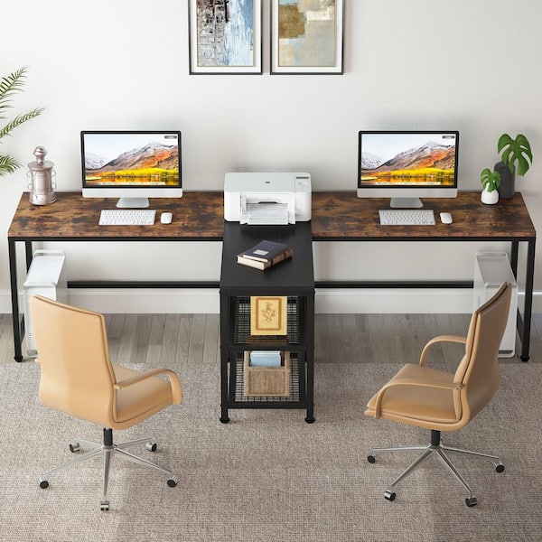 Moronia 78.7 in. Rectangular Rustic Brown Wood 2 Person Computer Desk with  Adjustable Foot Pads for Home Office Table