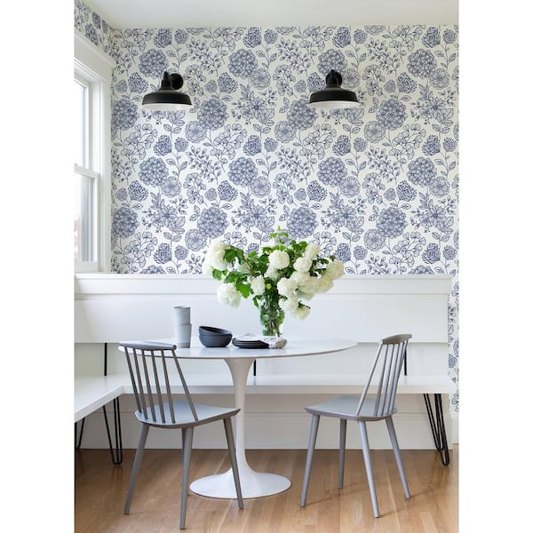 Ada Blue Floral Strippable Non Woven Wallpaper