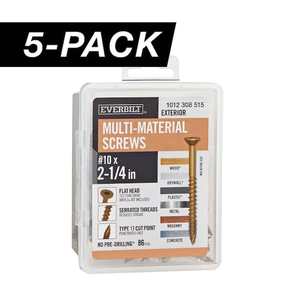 5-Pack #10 x 2-1/4 in. Brown 6-Lobe Star Drive Exterior Flat Head Multi-Material Screw (5 lbs. / 430-piece)
