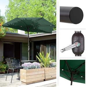 9 ft. Steel Half Round Patio Market Umbrella with Hand Crank Lift in Green