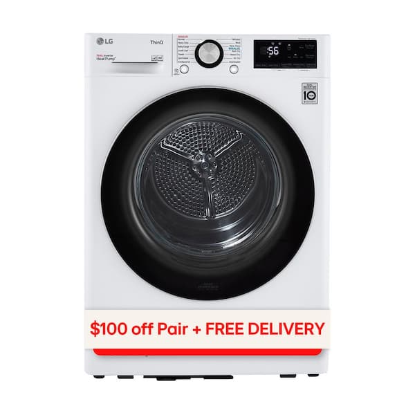 LG 24 in. W 4.2 Cu. Ft. Ventless Stackable Compact SMART Electric Dryer in White with Dual Inverter HeatPump Technology