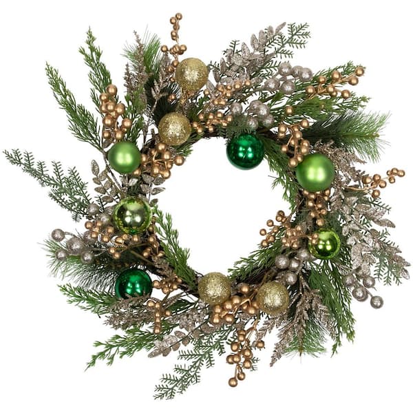 24 in. Unlit Ornaments and Berries Glittered Artificial Christmas Wreath