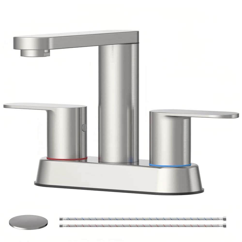 4 in. Centerset 2-Handle 360 Swivel Modern Flat Spout Bathroom Sink Faucet with Pop-Up Drain in Brushed Nickel price history on PriceWatchPro