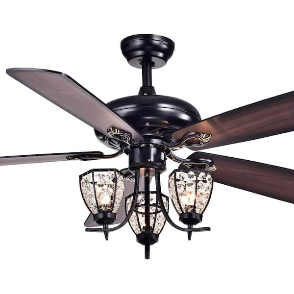 Warehouse of Tiffany Mirabelle 52 in. Black Indoor Remote Controlled Ceiling Fan with Light Kit