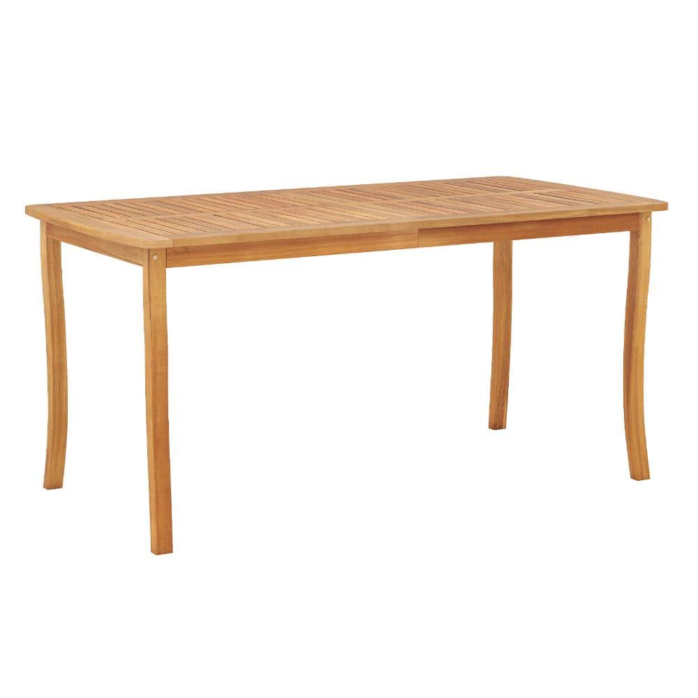 63 in. Acacia Wood Patio Dining Table with Umbrella Hole, Slatted Top and Curved Legs, Natural price history on PriceWatchPro