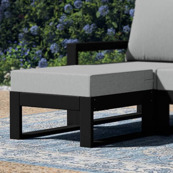 Endless Black Plastic Frame and Light Gray Cushion Outdoor Patio Deep Seating Ottoman