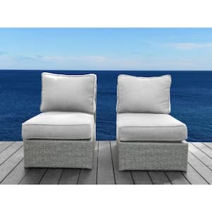 Modern Rustproof Aluminum Outdoor Lounge Chair with Hand-Woven Resin Wicker in Stain Resistant Gray Cushions (2-Pack)