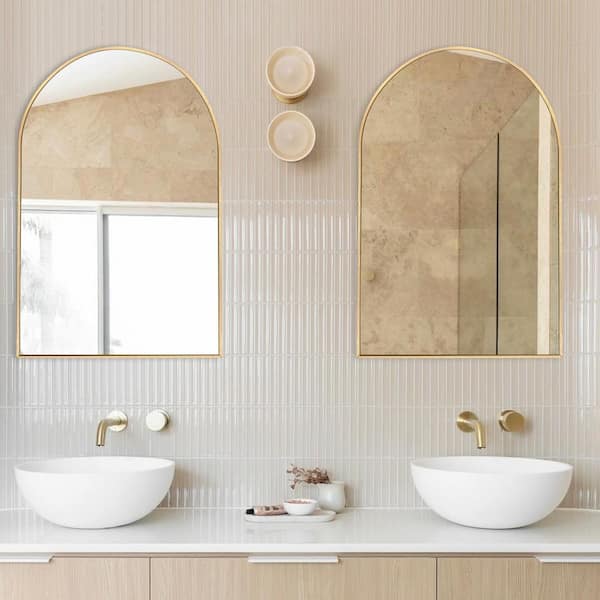 24 in. W x 36.2 in. H Arched Aluminum Frame Gold Wall Mirror/Classic Accent Mirror