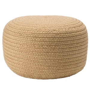 Santa Rosa Solid Beige 18 in. x 18 in. x 12 in. Indoor and Outdoor Cylinder Pouf