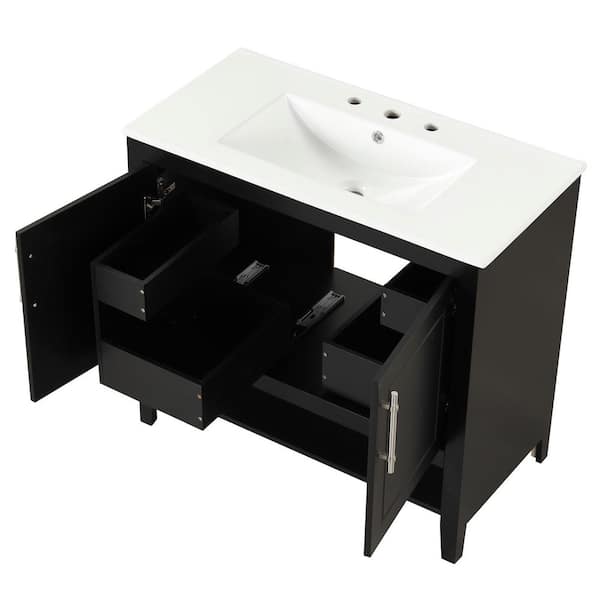 36 in. W x 18.3 in. D x 33.3 in. H Bathroom Black Linen Cabinet