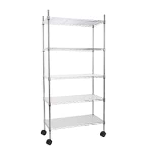 5-Shelf Chrome Wire Shelving Unit with Wheels and Height Adjustable, Utility Heavy-Duty Steel Shelf for Kitchen