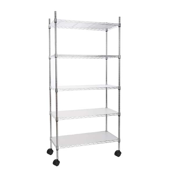 Tileon V2 5Tier Steel Wire Shelving Unit with Wheels in Chrome Adjustable Height AYBSZHD2471