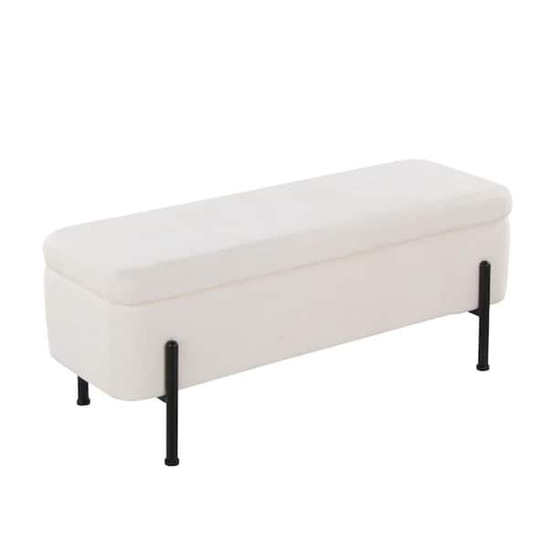 Daniella Modern Storage Bench - Black Steel & Cream Fabric