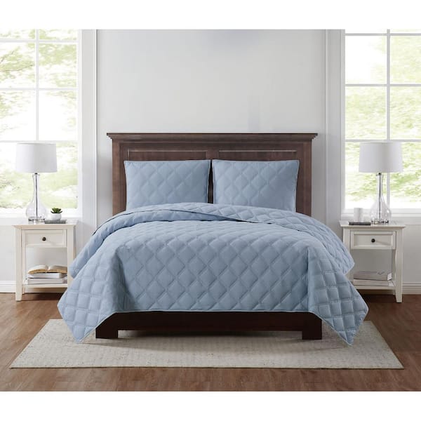 Truly Soft 3D Puff 3-Piece Quilted Light Blue King Quilt Set