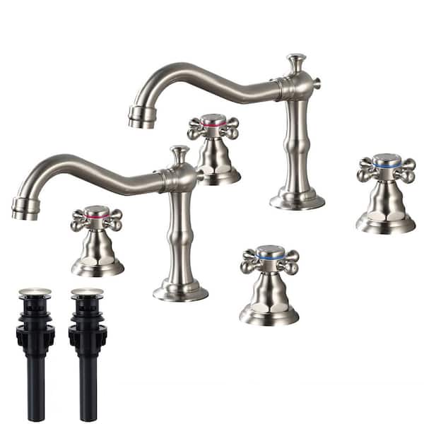 Double Handles 8 in. Widespread Bathroom Faucet 3-Hole Waterfall Bathroom Sink Faucet in Brushed Nickel (2-Pack)
