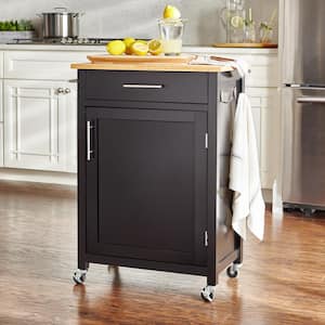 Glenville Small Black Rolling Kitchen Cart with Butcher Block Top and Single-Drawer Storage (24 in. W )