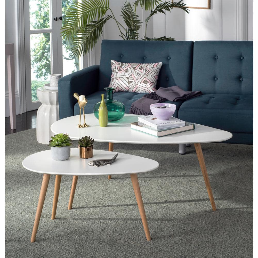 White and Natural Oak Split Coffee Table Set