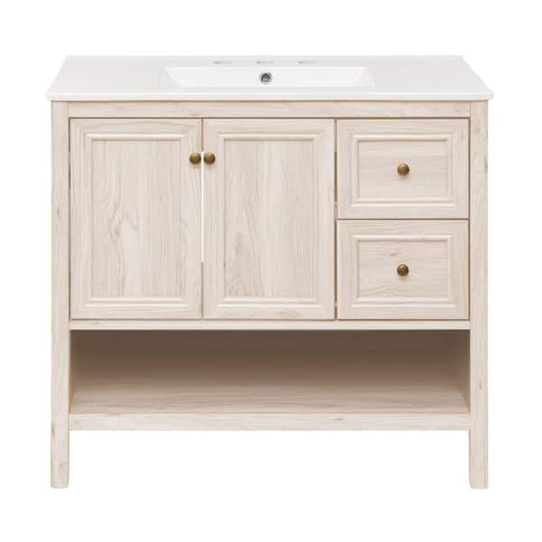 Chateau 36" Freestanding Bathroom Vanity in White Oak with 3-Hole Widespread Ceramic Sink Top
