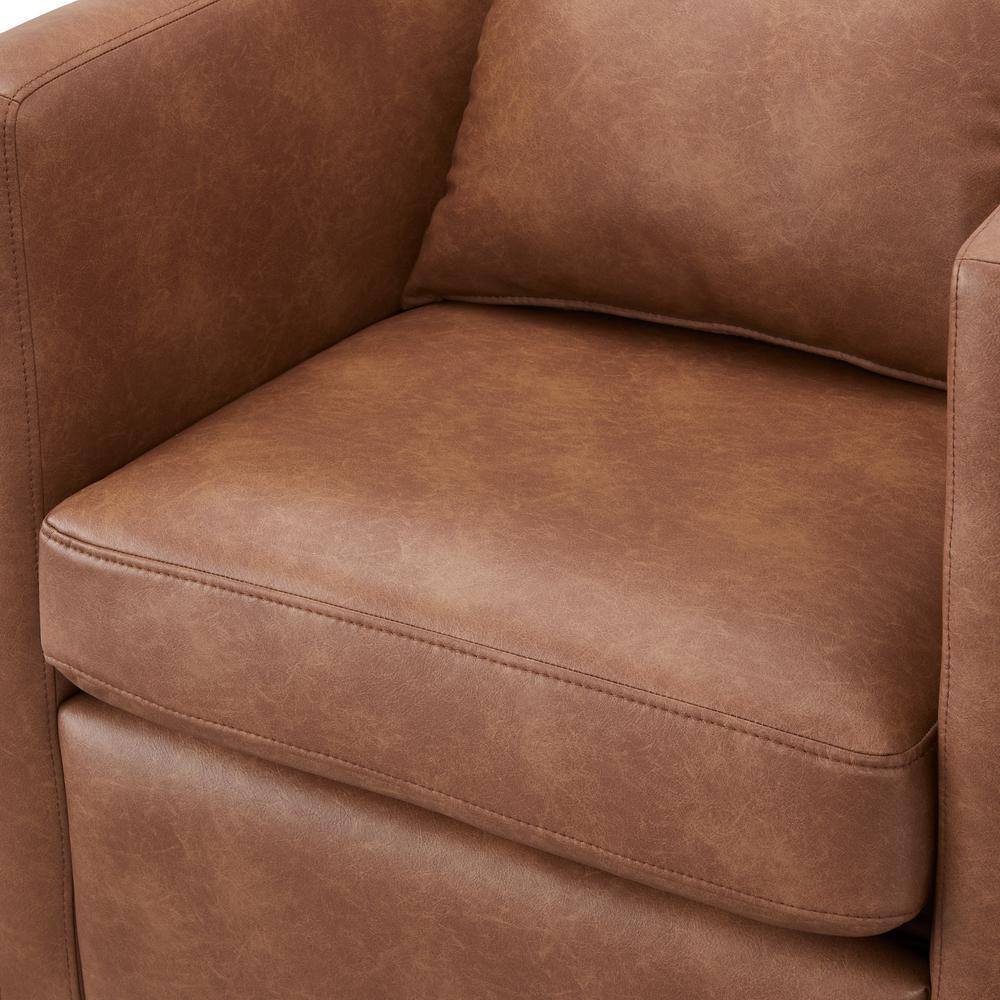 Saddle Brown Faux Leather Swivel Barrel Chair