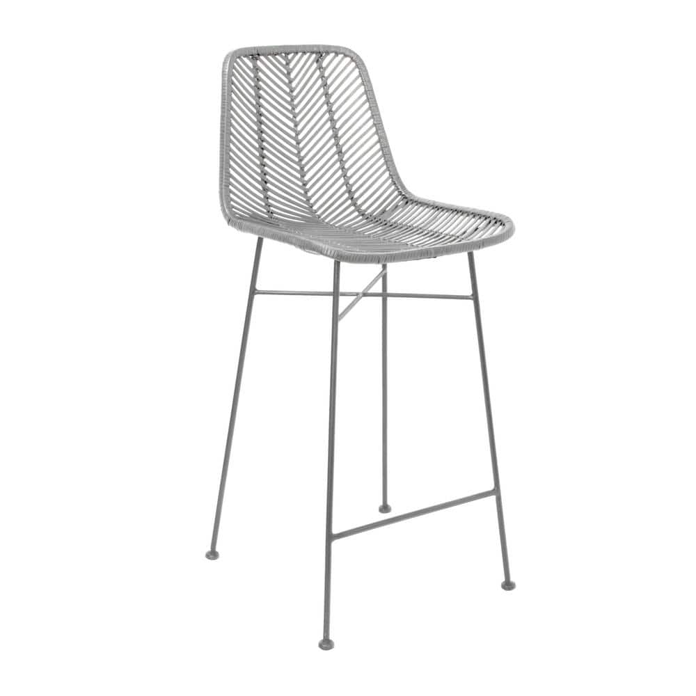 Desert Fields 42" Grey Rattan and Metal Contemporary Bar Stool