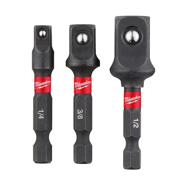 3Pcs Hex Shank Square Head Drill Bits Kit Drive Socket Adapter 1/4" 3/8" 1/2"