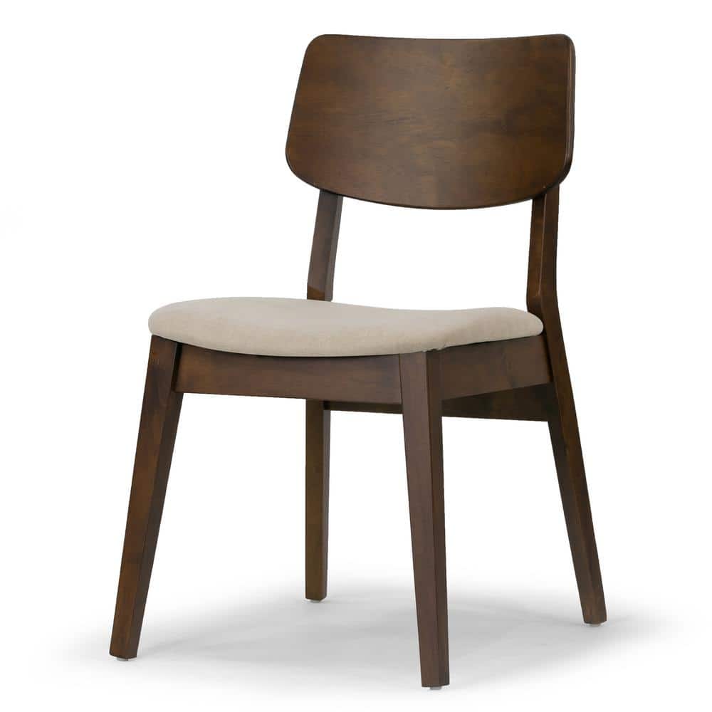 Astin Dark Brown Wood Dining Chairs with Beige Upholstered Seats, Set of 2
